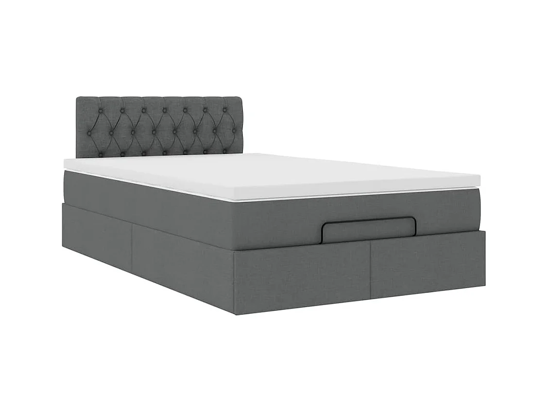 Lit ottoman avec matelas gris foncé 120x200 cm tissu