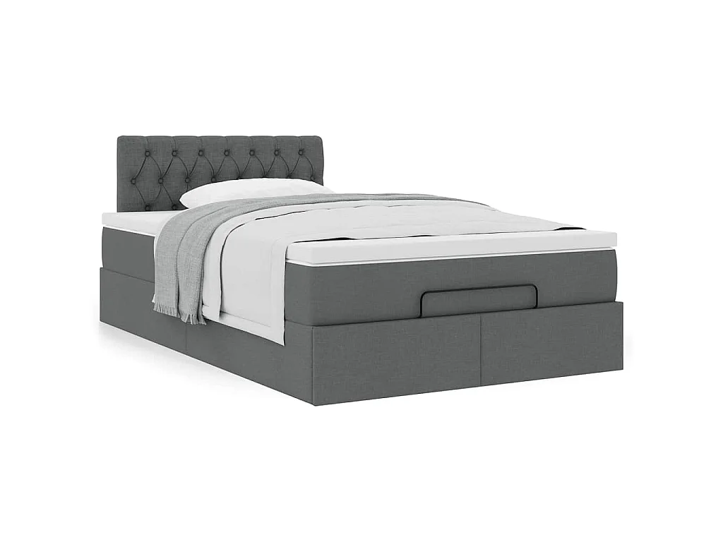 Cama otomana com colchão 120x200 cm tecido cinzento escuro
