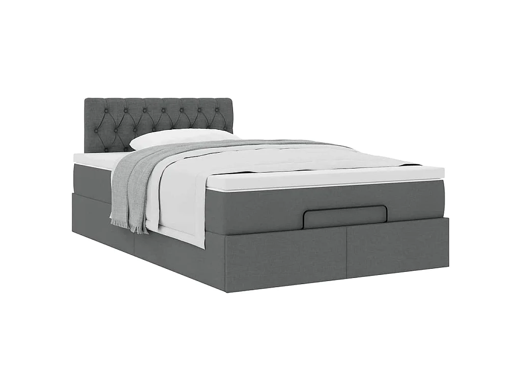 Cama otomana com colchão 120x200 cm tecido cinzento escuro