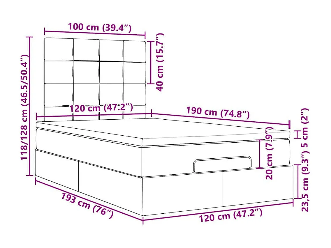 Ottoman-Bett mit Matratzen Dunkelgrau 120x190 cm Samt
