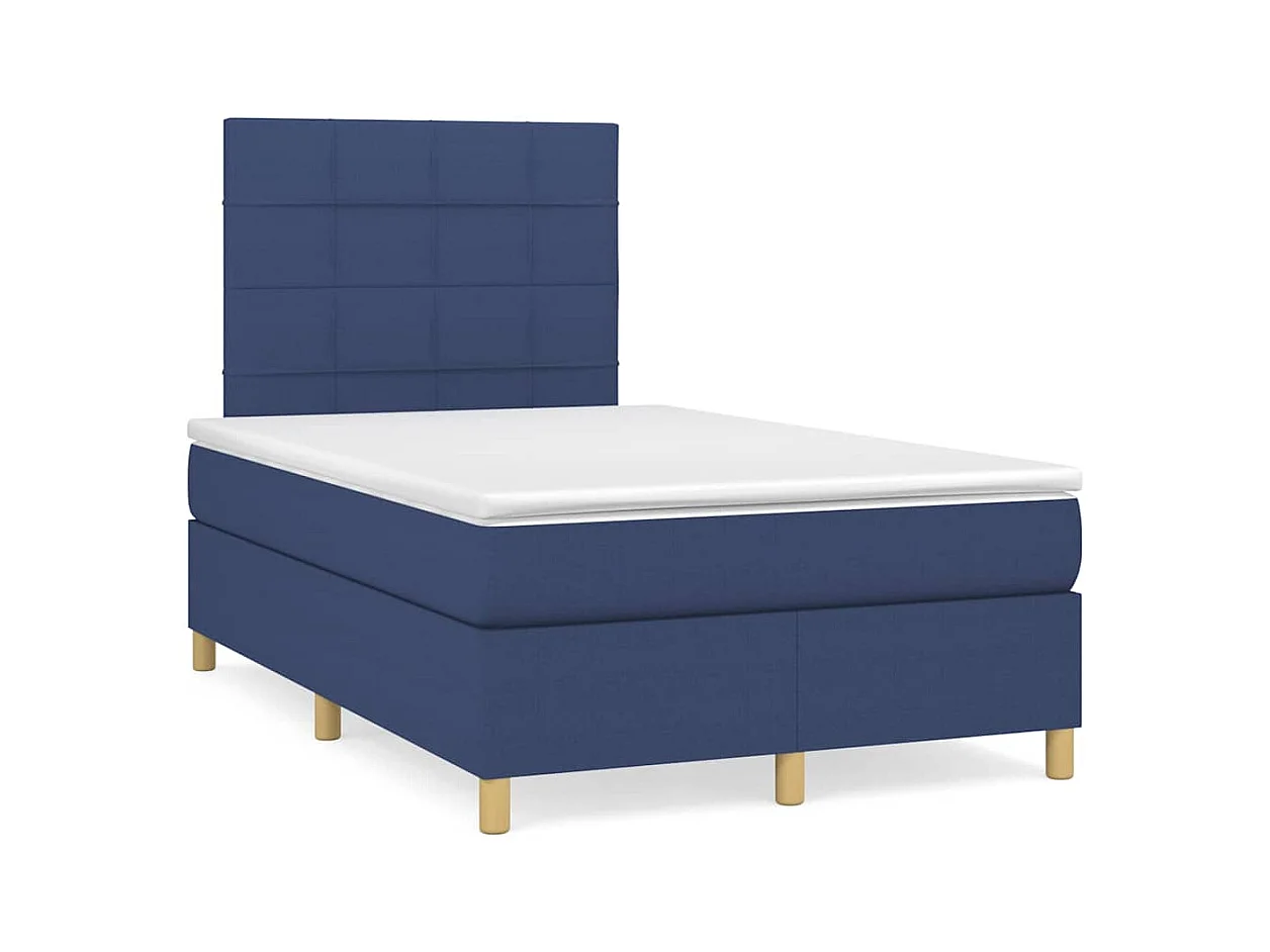 Sommier à lattes de lit matelas et LED bleu 120x190 cm tissu