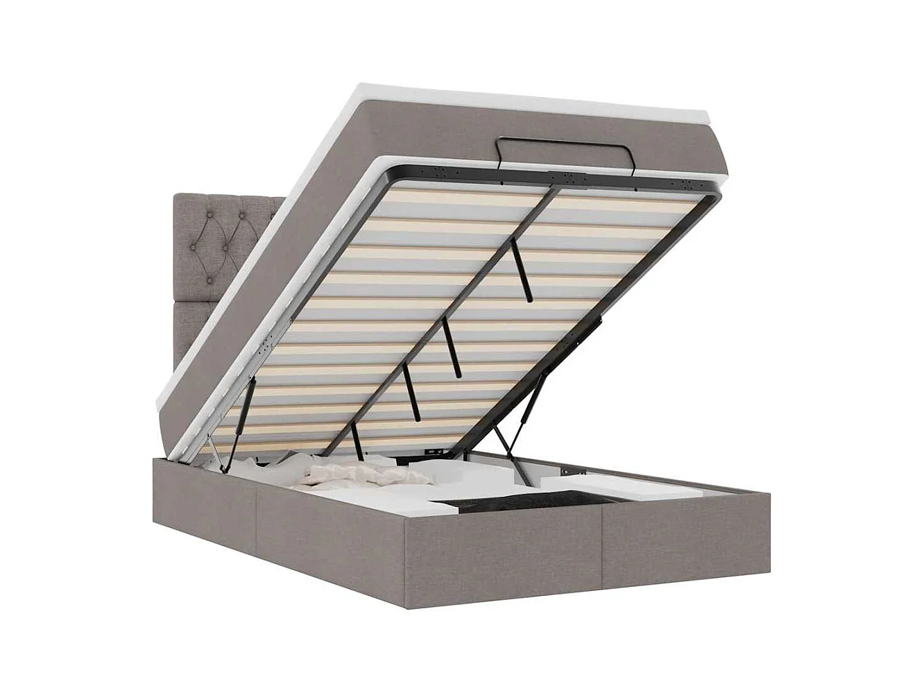 Cadre de lit ottoman avec matelas taupe 120x190 cm tissu