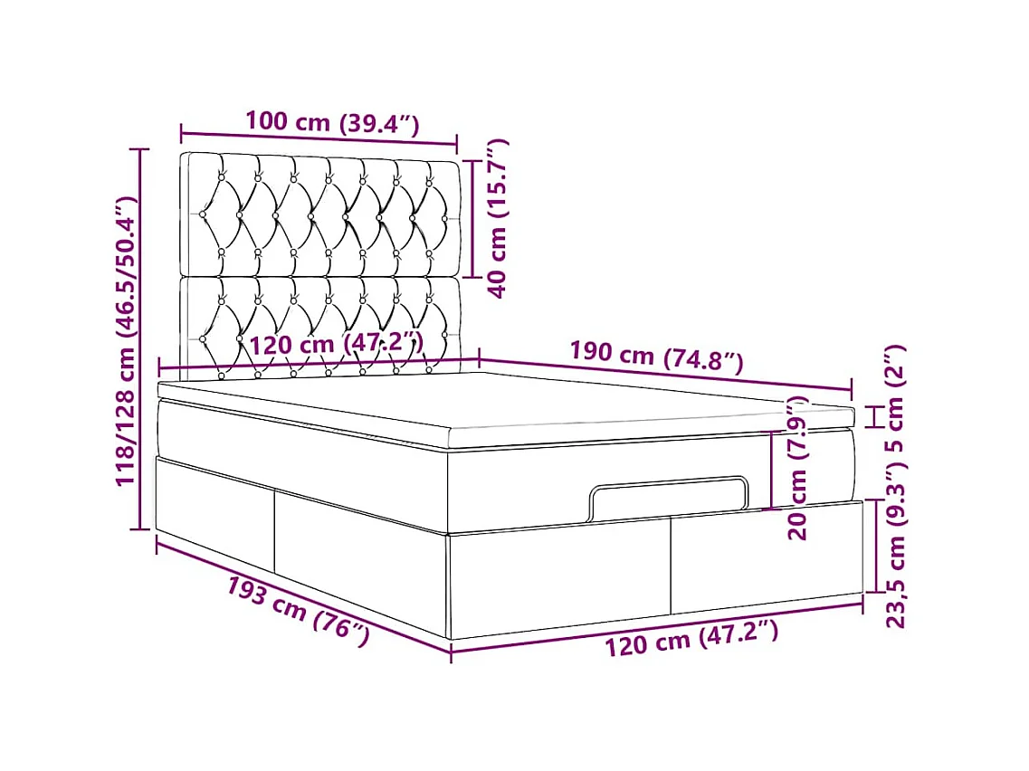 Cadre de lit ottoman avec matelas taupe 120x190 cm tissu