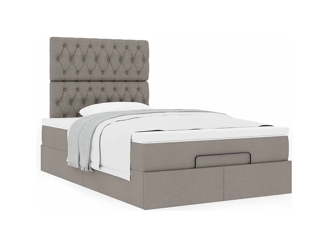 Cadre de lit ottoman avec matelas taupe 120x190 cm tissu