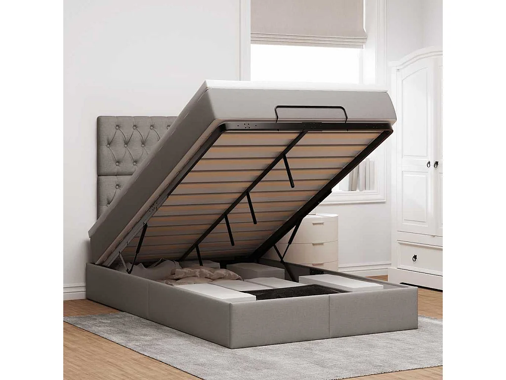 Cadre de lit ottoman avec matelas taupe 120x190 cm tissu