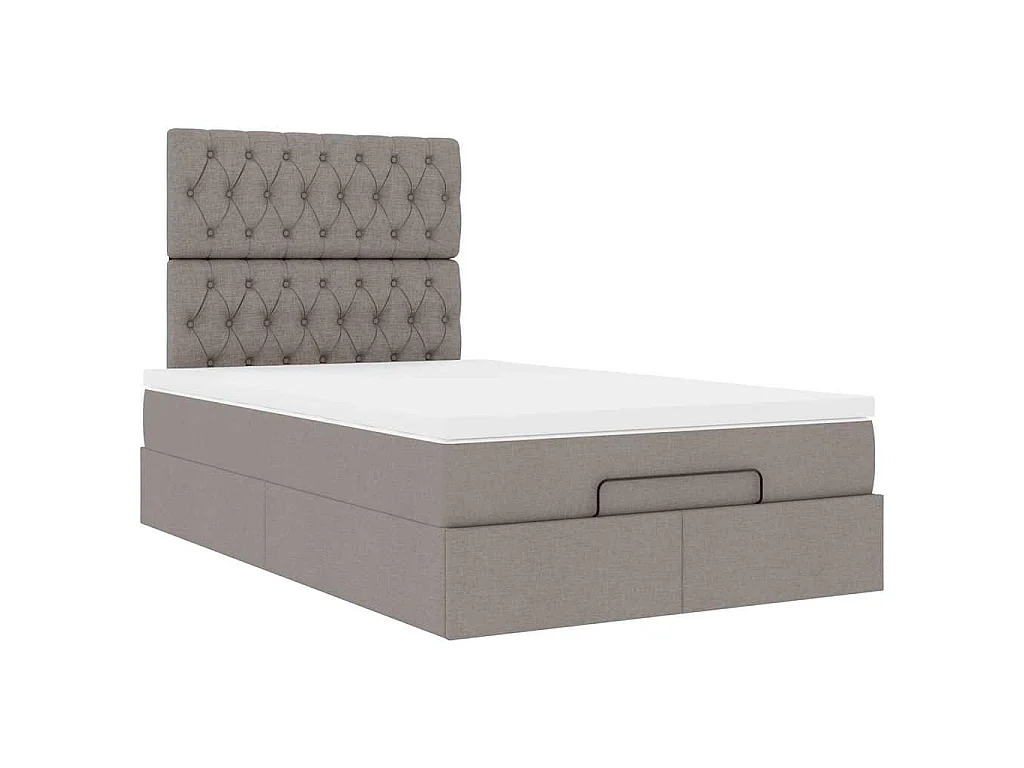 Cadre de lit ottoman avec matelas taupe 120x190 cm tissu