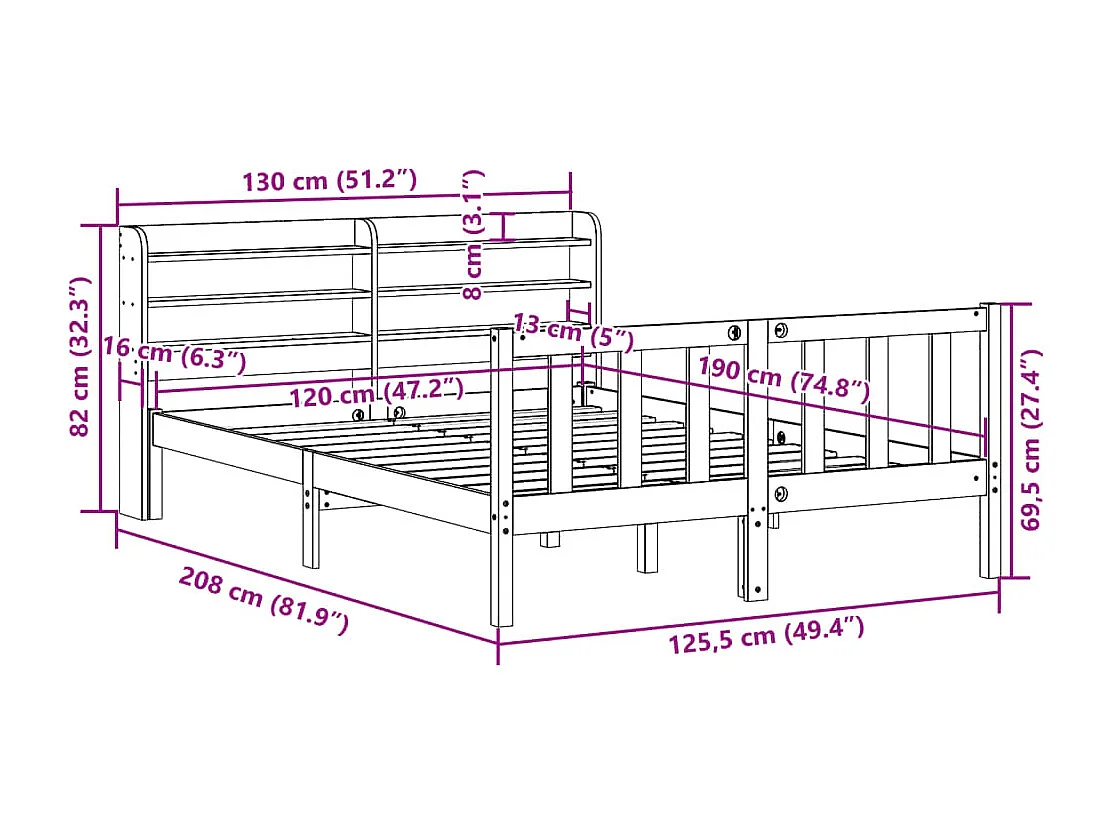 Massivholzbett ohne Matratze 120x190 cm Kiefernholz
