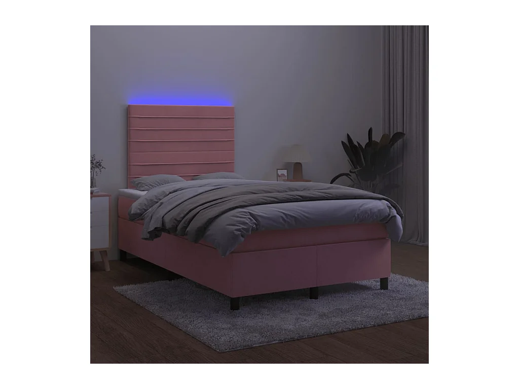 Sommier à lattes de lit et matelas LED rose 120x190 cm velours