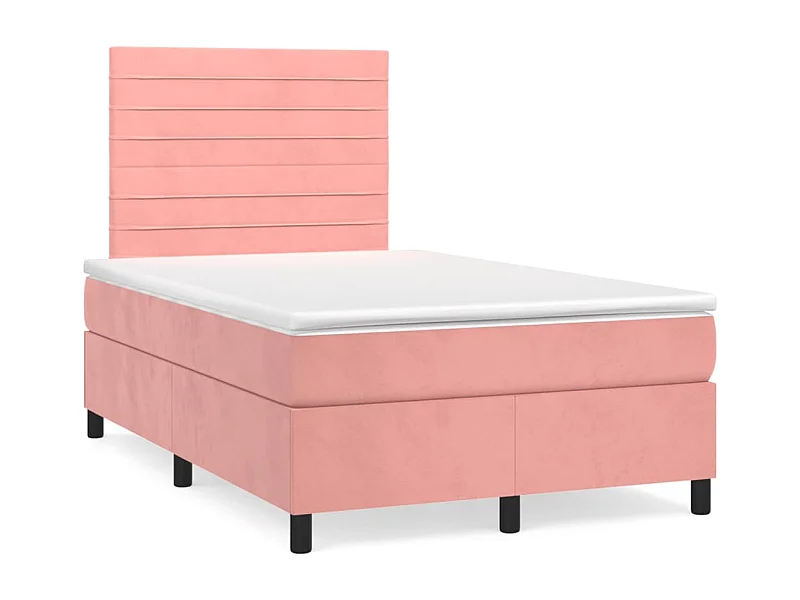 Sommier à lattes de lit et matelas LED rose 120x190 cm velours