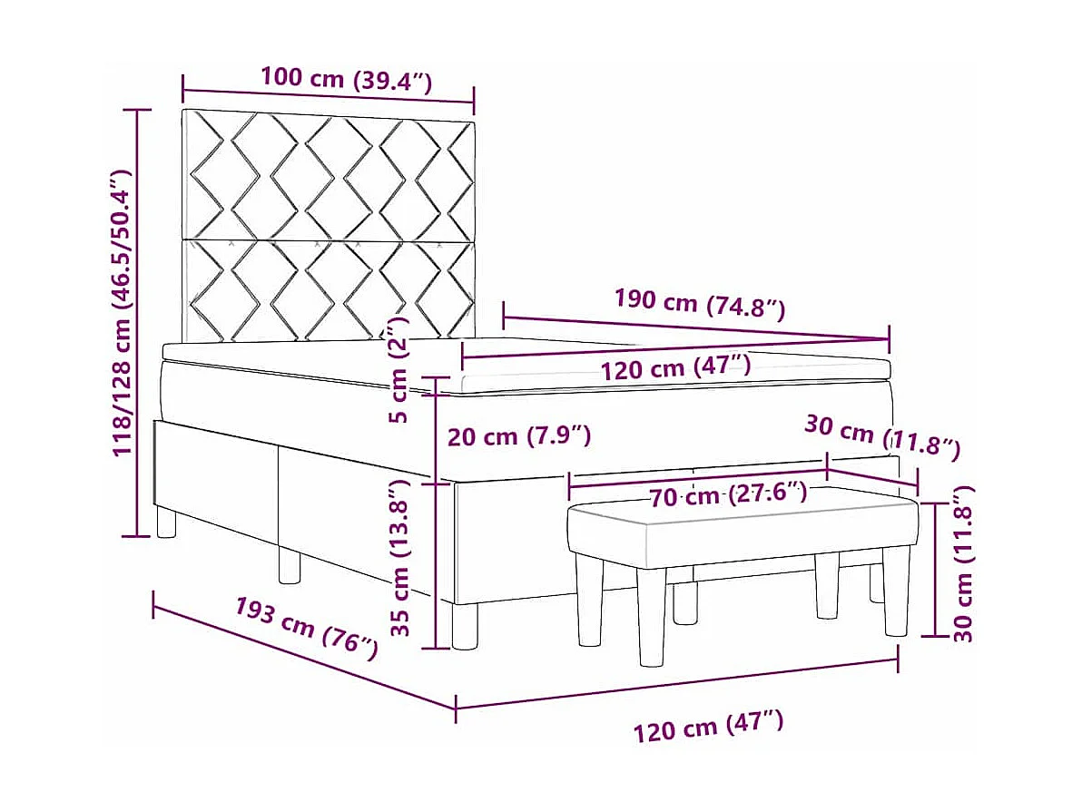 Boxspringbed met matras met hoofdeinde Zwart 120 x 190 cm Stof