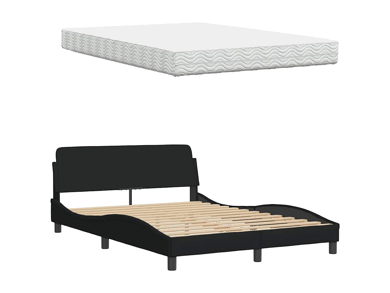 Lit avec matelas Hanko noir 120x200 cm tissu