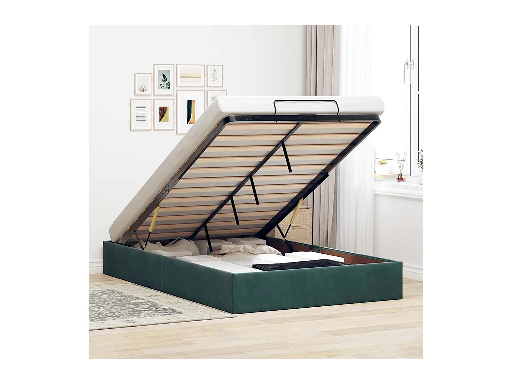 Cadre de lit ottoman sans matelas vert foncé 120x190 cm velours