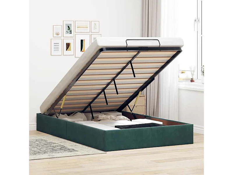 Ottoman Bed Frame Sem Colchão Verde Escuro 120x190 cm Veludo