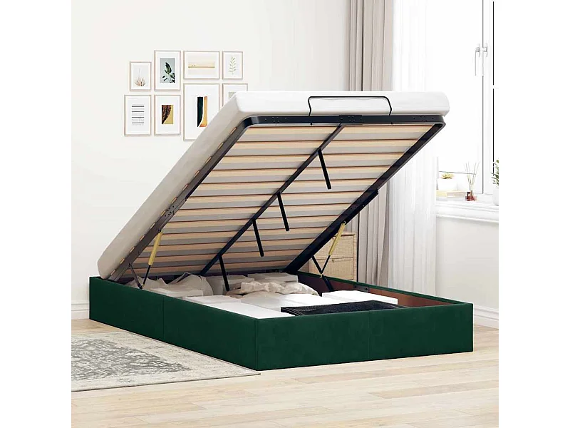 Ottoman Bed Frame Sem Colchão Verde Escuro 120x190 cm Veludo