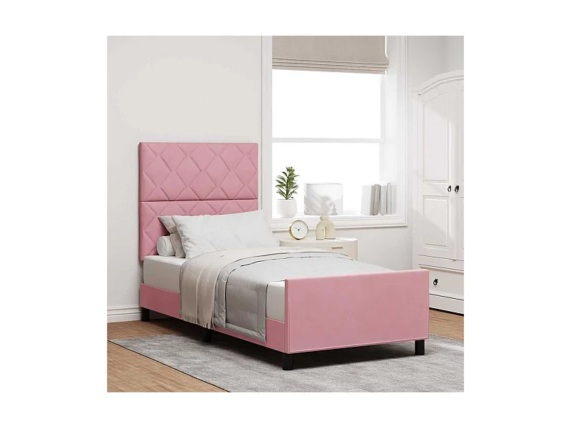 Cadre de lit avec tête de lit Rose 100 x 200 cm Velours