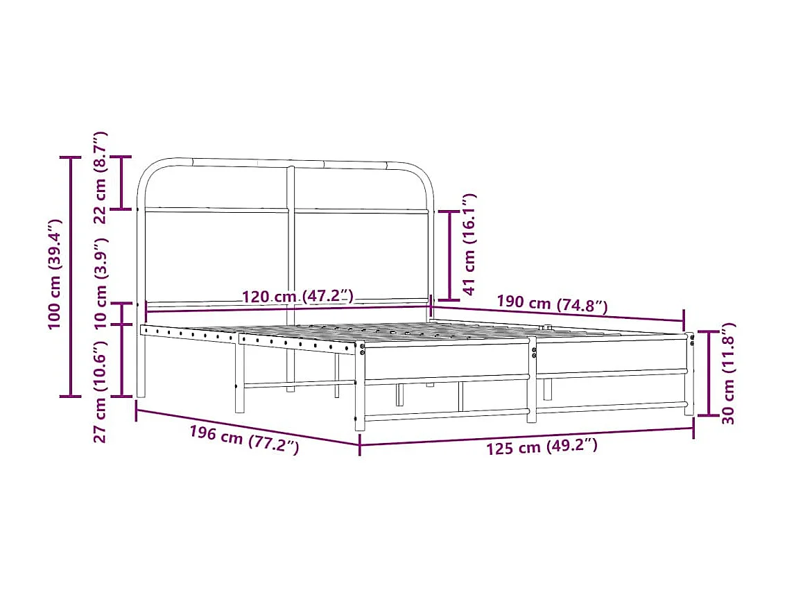 Cadre de lit sans matelas 120x190 cm chêne fumé bois ingénierie