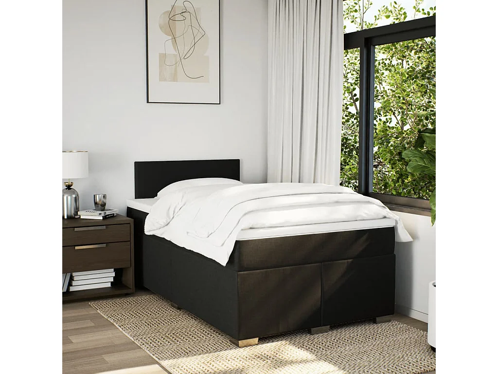 Cama box spring con colchón tela negro 120x200 cm