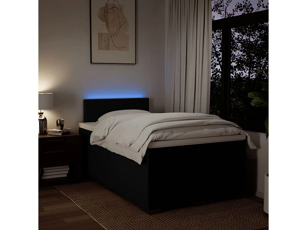 Cama box spring con colchón tela negro 120x200 cm