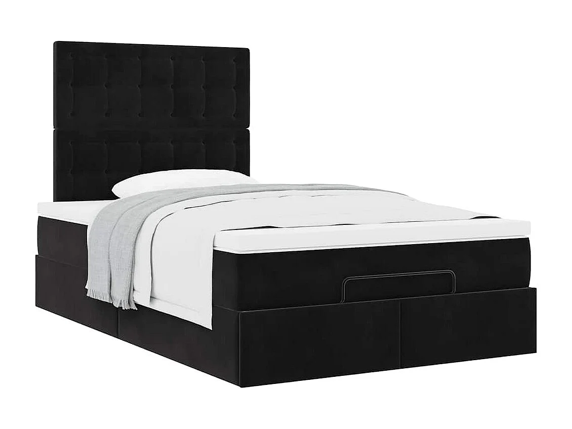 Struttura Letto Pouf con Materassi Nero 120x190 cm Velluto