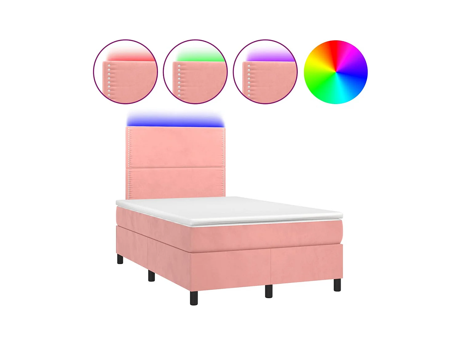 Letto a Molle con Materasso e LED Rosa 120x190 cm in Velluto