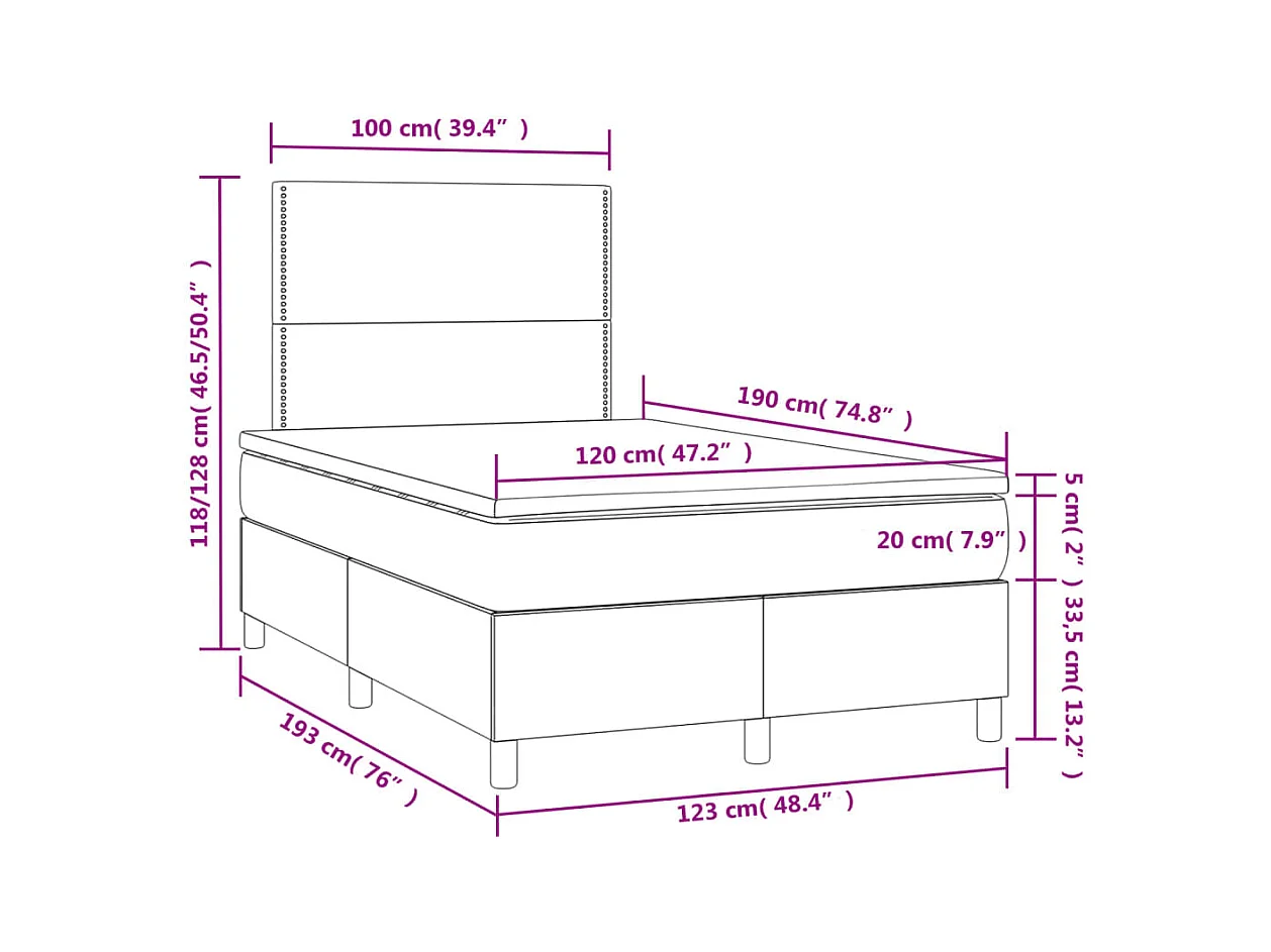 Letto a Molle con Materasso e LED Rosa 120x190 cm in Velluto
