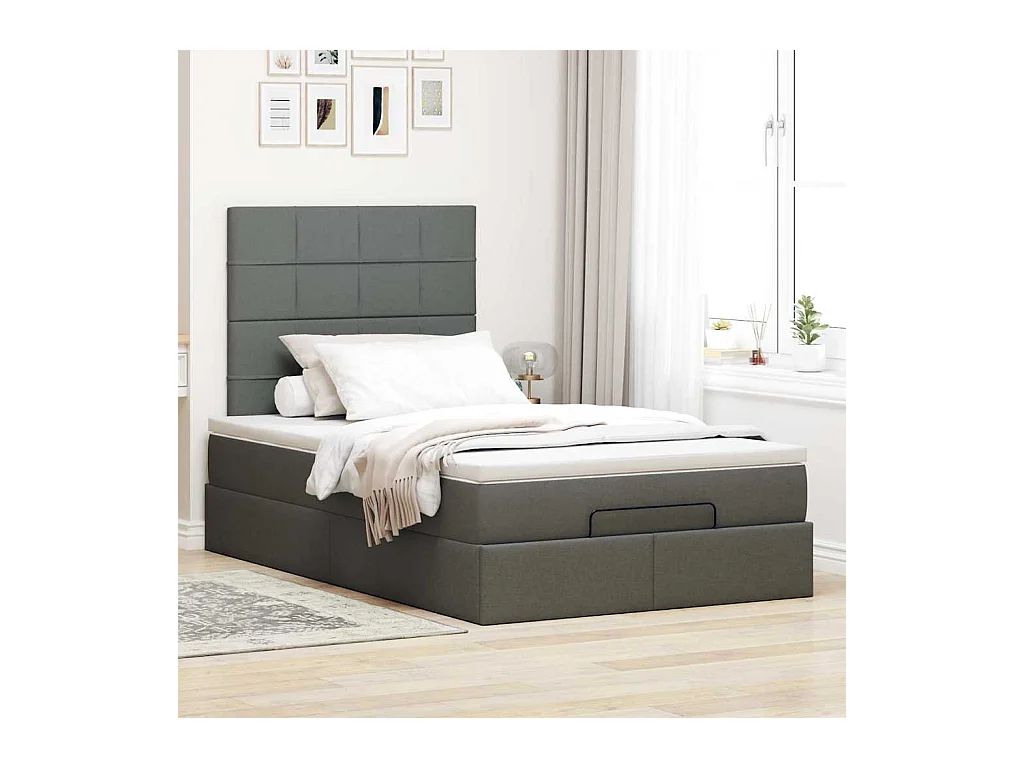 Cadre de lit ottoman avec matelas gris foncé 120x190 cm tissu