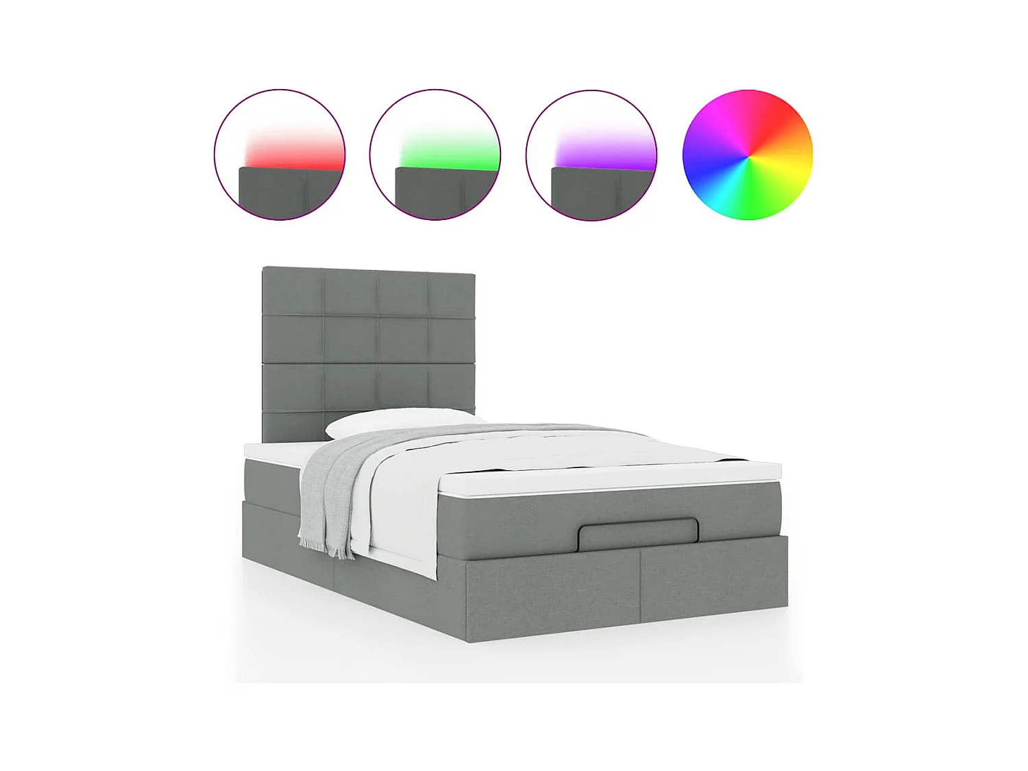 Cadre de lit ottoman avec matelas gris foncé 120x190 cm tissu