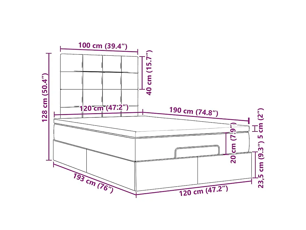 Ottoman bed met matras en LED's 120x190 cm stof donkergrijs