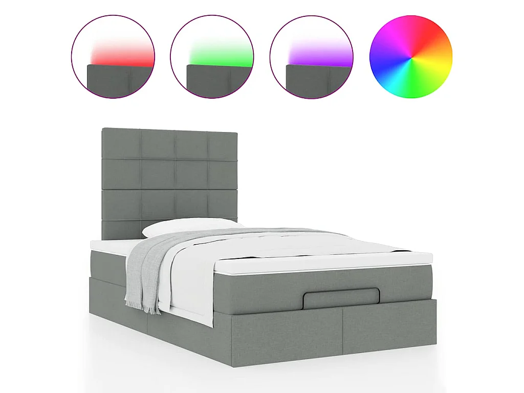 Ottoman bed met matras en LED's 120x190 cm stof donkergrijs