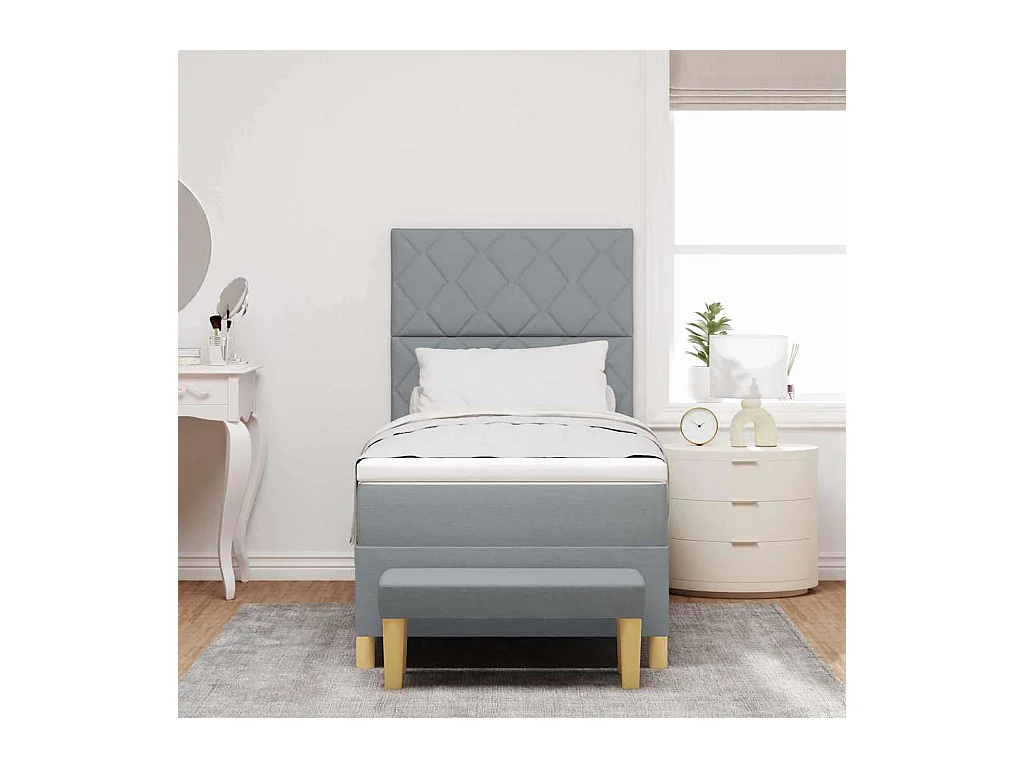 Lit à ressorts avec matelas Gris clair 100 x 200 cm tissu