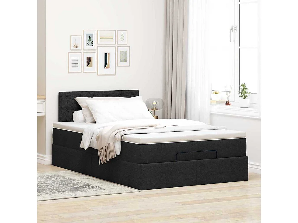 Pouf Letto con Materasso Nero 120x200 cm in Tessuto