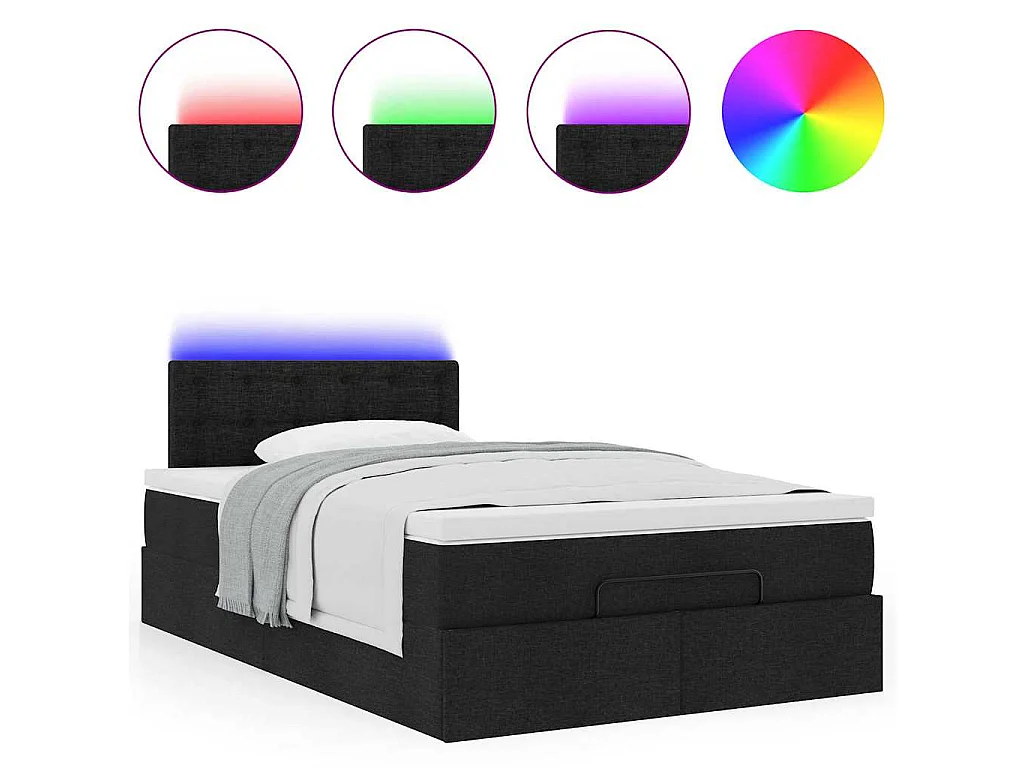 Pouf Letto con Materasso Nero 120x200 cm in Tessuto