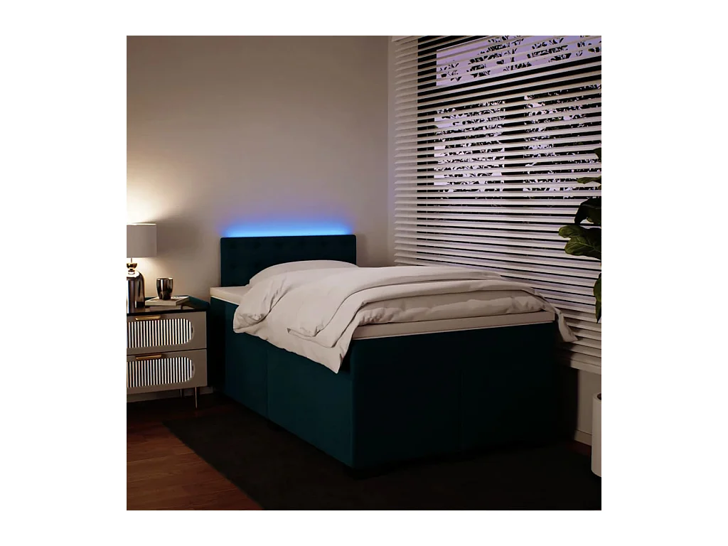 Cama boxspring com colchão 120x190 cm veludo azul