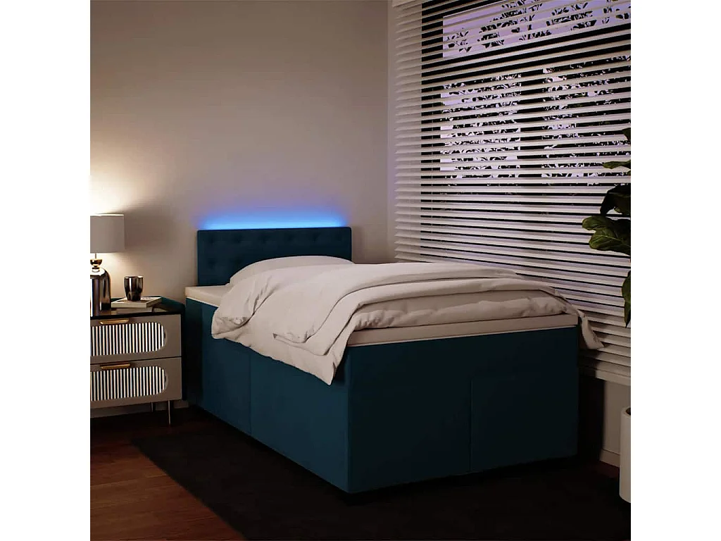 Sommier à lattes de lit et matelas bleu 120x190 cm velours