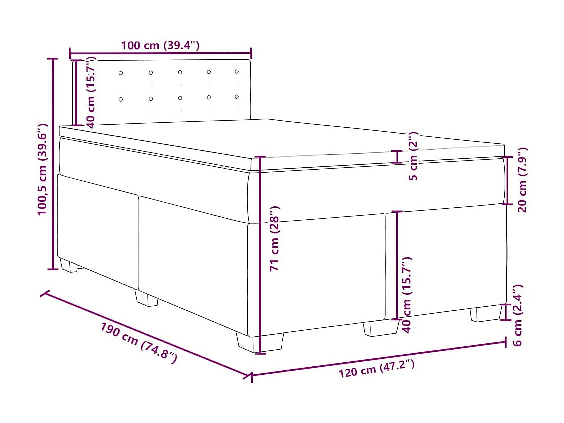 Sommier à lattes de lit et matelas bleu 120x190 cm velours