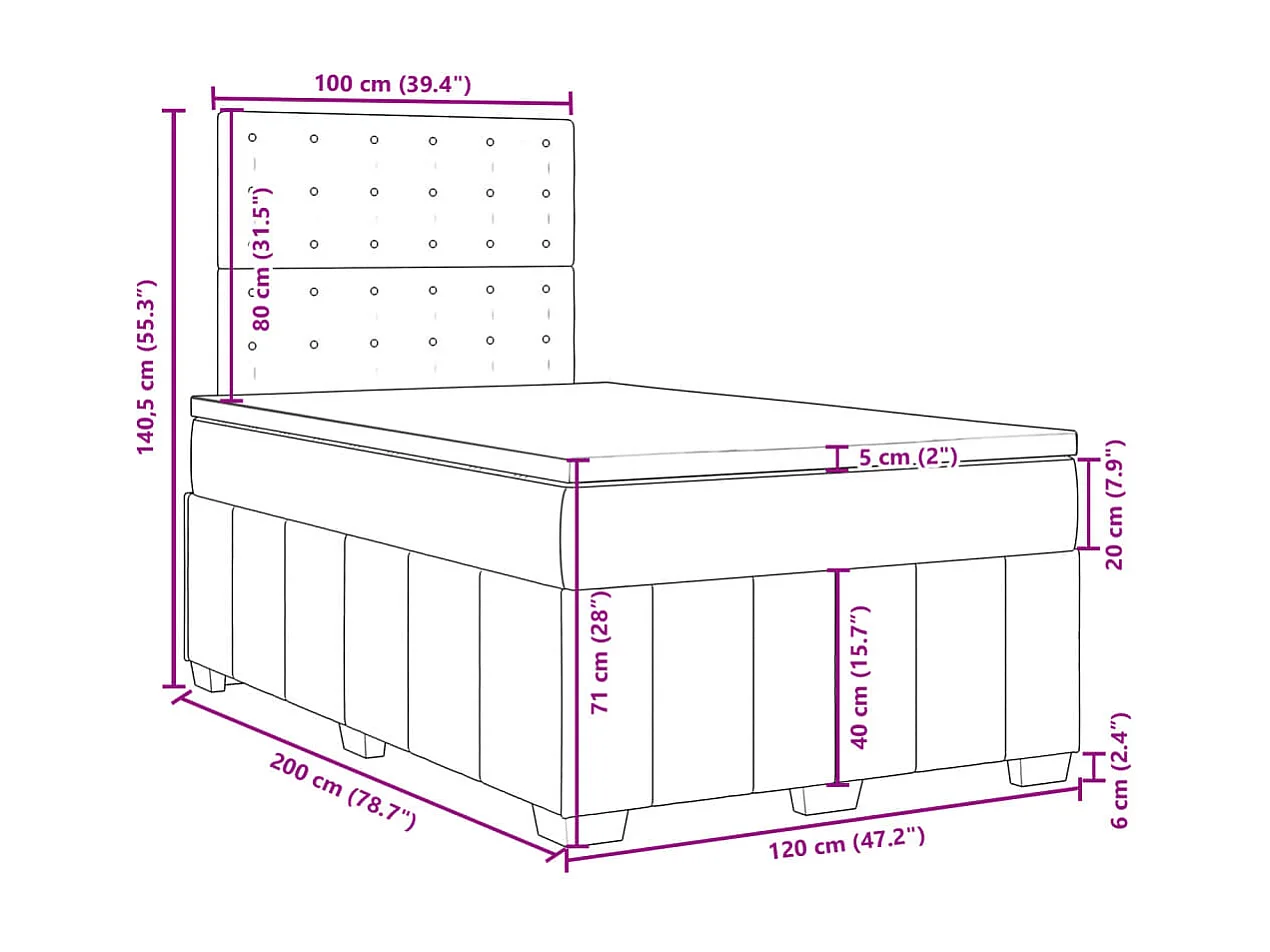 Sommier à lattes de lit avec matelas Taupe 120x200 cm Tissu