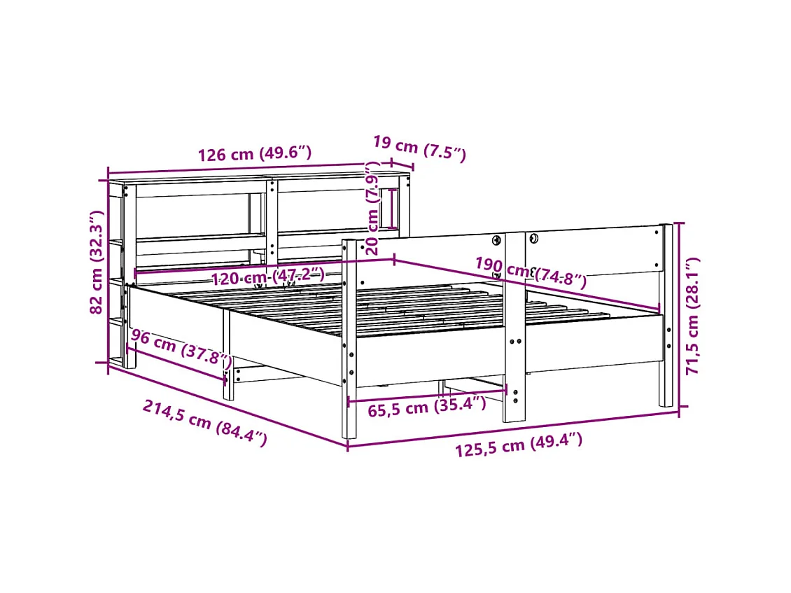Cadre de lit sans matelas 120x190 cm bois de pin massif