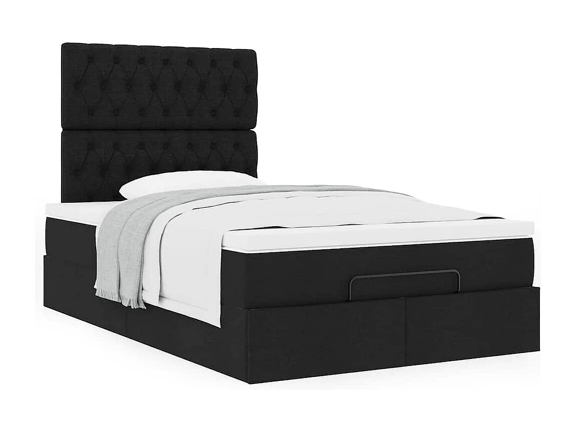 Cadre de lit ottoman avec matelas noir 120x190 cm tissu