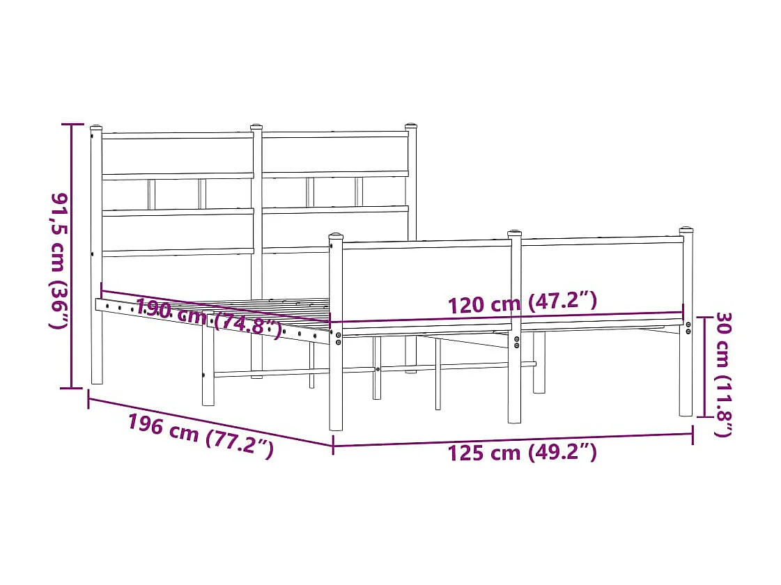 Bettgestell ohne Matratze Braun Eiche 120x190 cm Holzwerkstoff