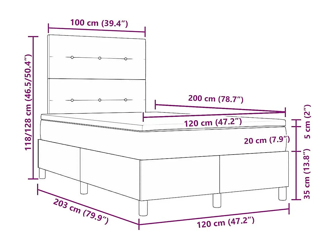 Lit à ressorts avec matelas Noir 120 x 200 cm tissu