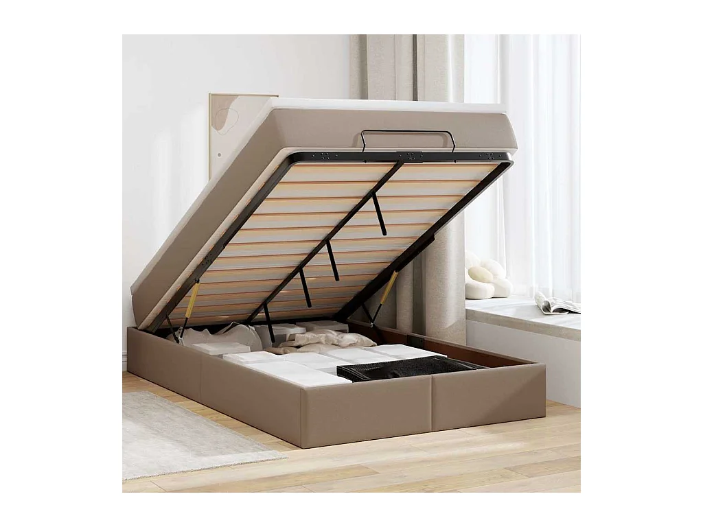 Ottoman-Bett mit Matratze Cappuccino-Braun 120x200cm Kunstleder