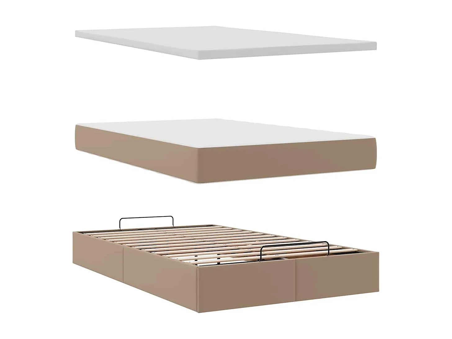 Estructura cama otomana colchón cappucino cuero sintético