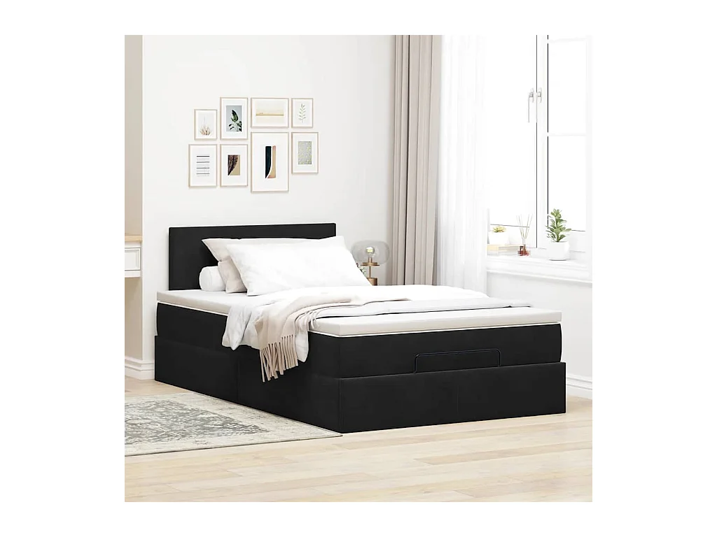 Cadre de lit ottoman avec matelas noir 120x200 cm velours