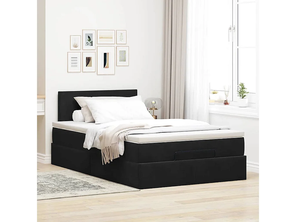 Estructura de cama otomana colchón terciopelo negro 120x200cm