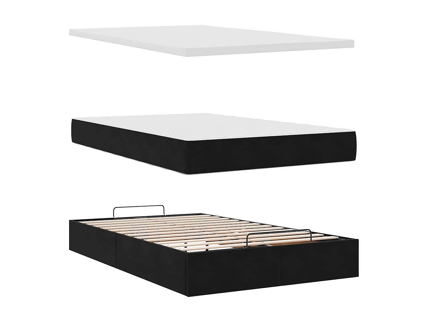 Estructura de cama otomana colchón terciopelo negro 120x200cm