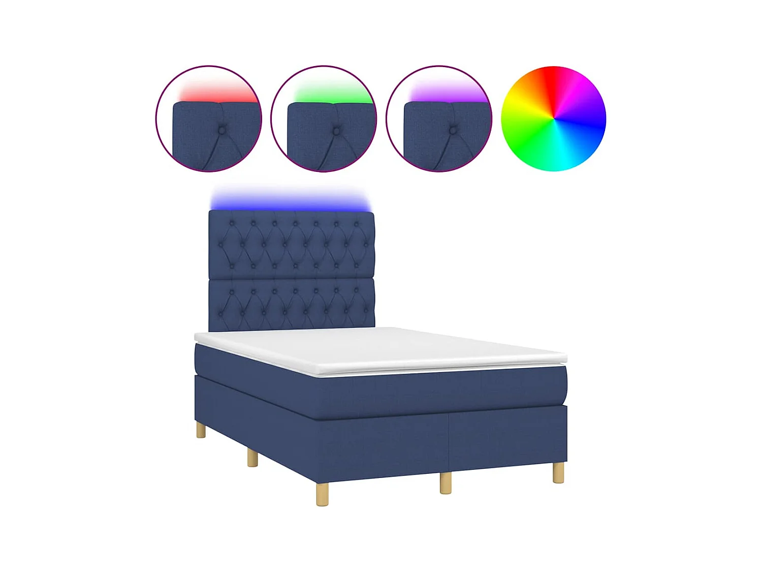 Cama box spring con colchón y luces LED tela azul 120x190 cm