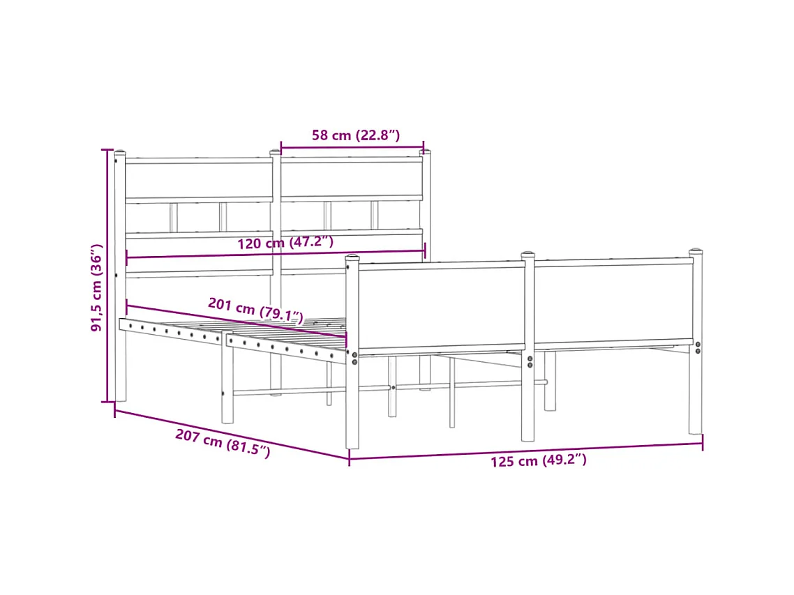 Cadre de lit sans matelas chêne fumé 120x200 cm bois ingénierie