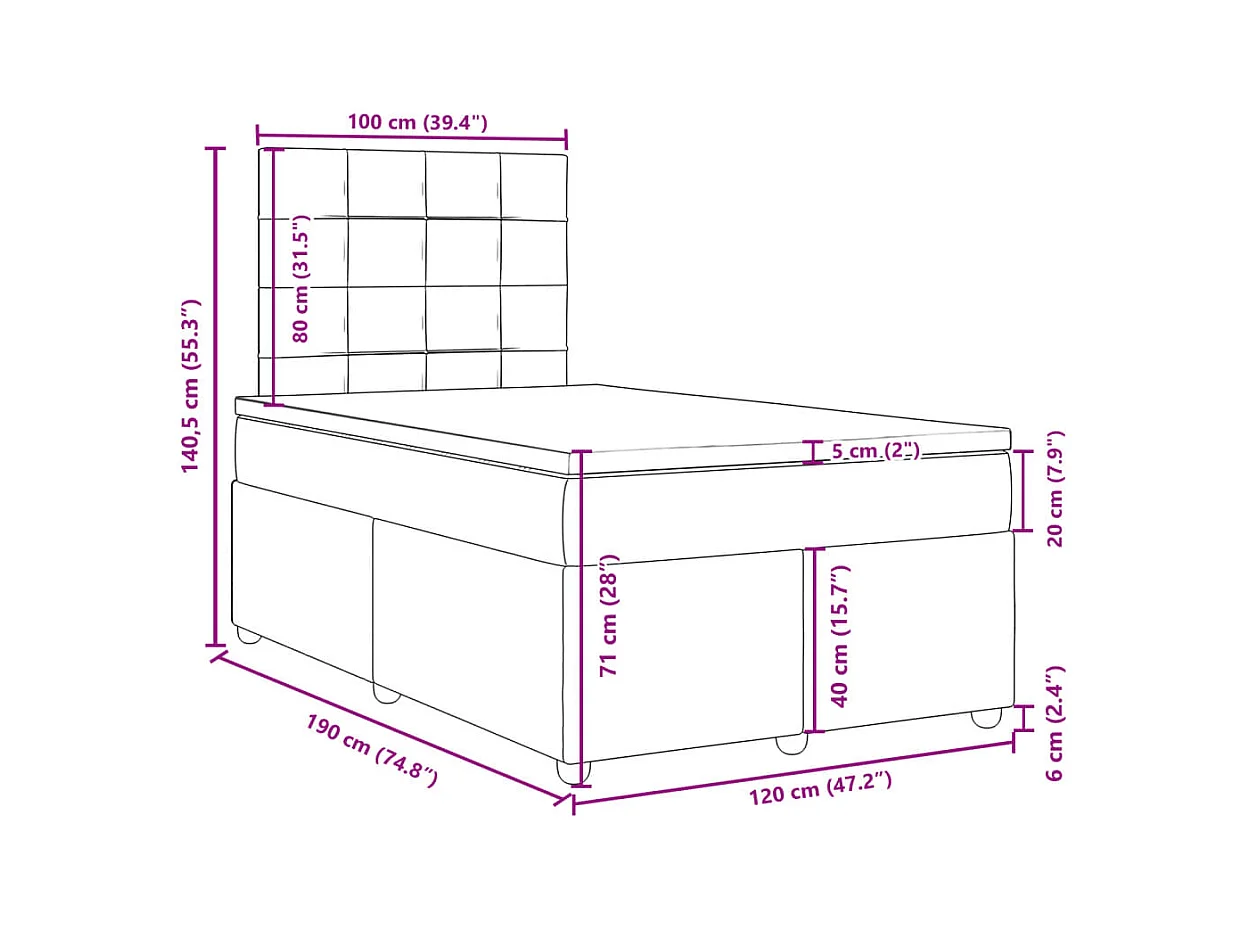 Boxspringbett mit Matratze Blau 120x190 cm Stoff