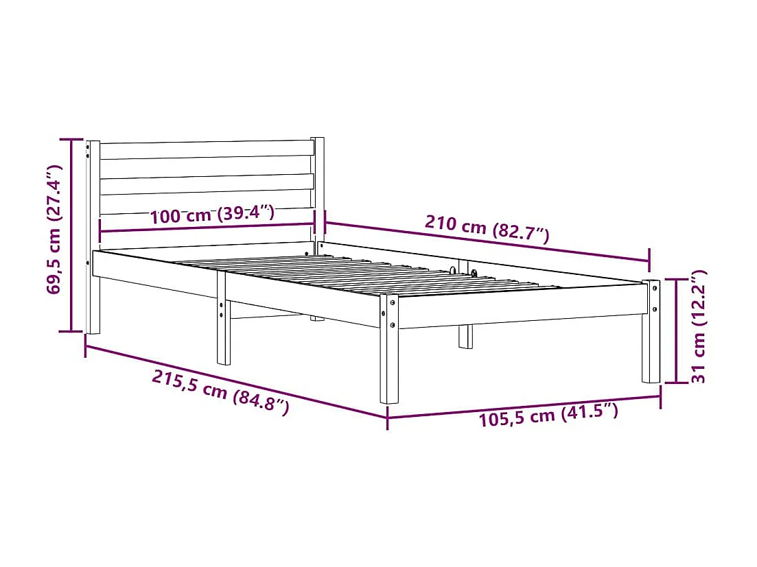 Cadre de lit Marron 210 x 100 cm Bois massif en pin