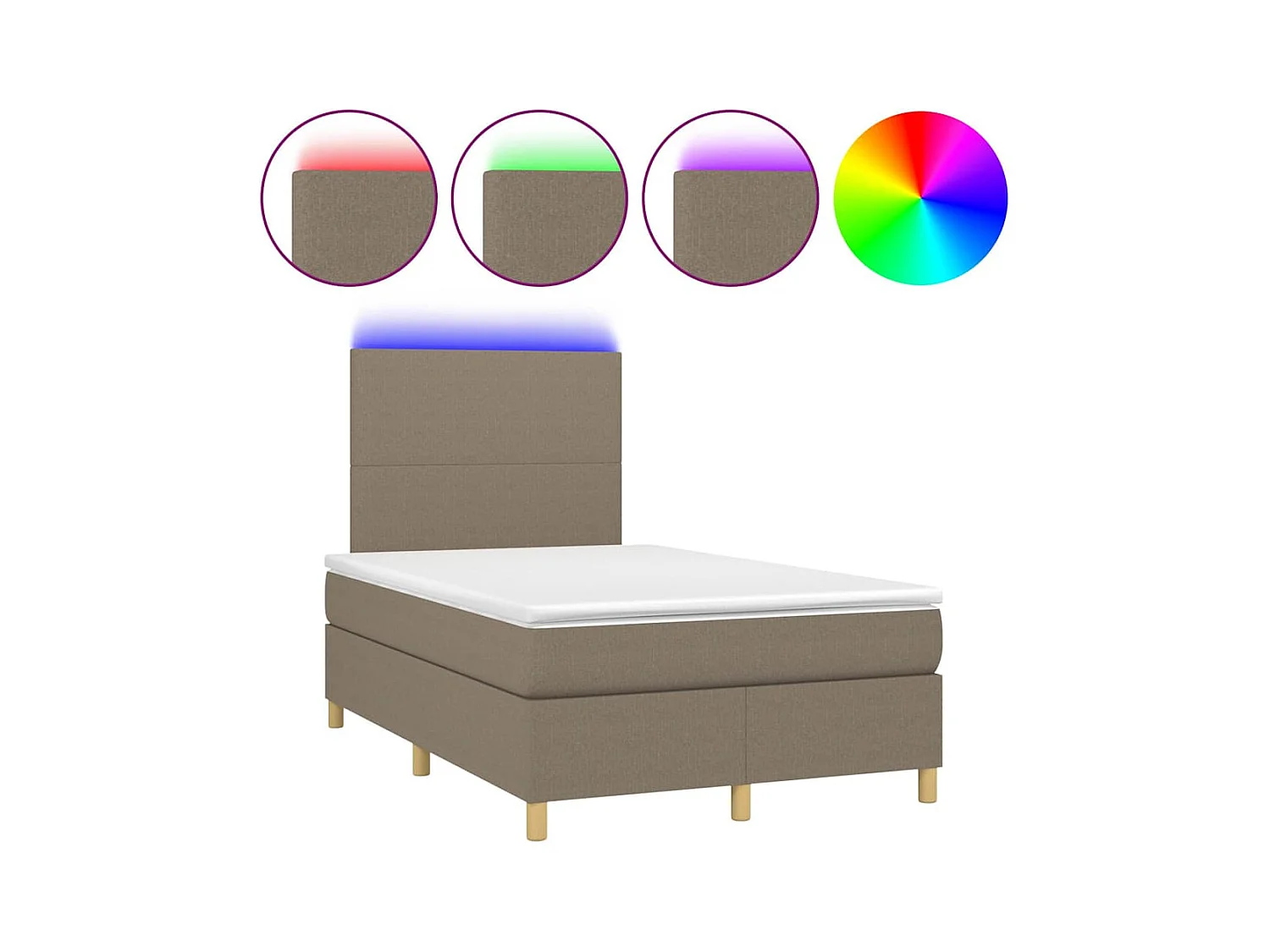 Letto a Molle con Materasso e LED Tortora 120x190 cm in Tessuto